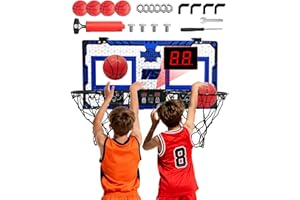 OLUTULA Basketball Hoop Indoor for Kids with 2 Players, Wall-Mounted with Scoreboard & LED Lights, Includes 4 Balls, for for Boys Girls Age 3-12 Years