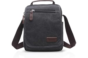 FANDARE Vintage Borsa a tracolla Borse a spalla da Uomo Donna Messaggero Sacchetto di Tela Borse Messenger di tela Unisex Borse per Lavoro Scuola Viaggio Shopping Crossbody Bag Nero