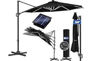 KESSER® Sonnenschirm Ampelschirm Sun Rund XL LED Solar Ø330 cm Inkl. Abdeckung, 7-Fach Verstellbar Neigbar Kippbar Groß 360° Drehbar Gartenschirm mit Kurbel Sonnenschutz UV50+ Schwarz