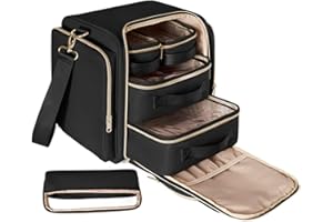 Prokva Große Makeup Tasche Reisetasche mit 5 Innentaschen, Kosmetiktasche Kosmetikkoffer Make up Organizer, Schwarz (Leere Tasche)