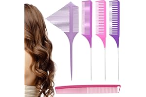LYJOW Pettine a Coda 5 Pezzi Pettine Capelli Set, Pettine per Meches, Pettine Professionale Antistatico per Parrucchiere e Domestico adatto Uomini Donne per Tingere e Intrecciare I Capelli