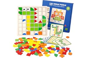 Muslecid 120pcs Montessori Spielzeug Kreative Mosaik-Puzzle,Hölzerne Muster Blöcke Set,Form Matching Game, Tangram Kinder,Sensorische Feinmotorik Konzentrationsspiele Lernspiele ab 3 4 5 6 Jahre