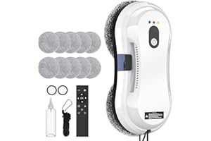 Oamger Fensterputzroboter,5600Pa Elektrischer Fensterreiniger,Fensterroboter mit Fernbedienung und Kantenerkennungssystem,Automatischer Fensterreiniger für Innen- und Außenfenster,10 Tücher (Weiß E)