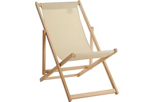 Premier Housewares Beauport Folding Wooden Deck Chair, Beach Chair, Outdoor, Camping, Picnic, Cream