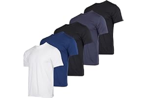 Real Essentials 5 Pack: Men’s Dry-Fit Moisture Wicking Active Athletic Performance Crew T-Shirt
