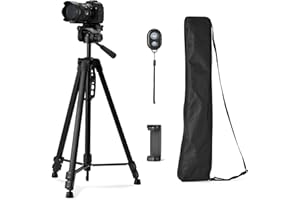 Amazon Basics Trépied pour Téléphone et Appareil Photo 152,4cm (60") avec Sac, Télécommande et Support pour Téléphone, Hauteur Réglable, Noir