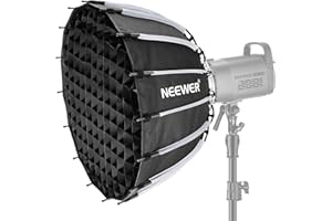 NEEWER 55cm Softbox Parabolique Installation et Pliage Rapide,avec Diffuseurs/Grille Nid d'abeille,Compatible avec Aputure 120d Dôme de Lumière Godox sl60w NEEWER RGB CB60 et Lampes à Monture Bowens