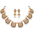 Shining Diva Fashion Latest 18k Gold Plated Traditional Temple Choker Necklace Wedding Party Stylish Jewellery Set for Women