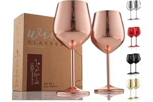 GUSTO NOSTRO Copas de vino de acero inoxidable - Copas irrompibles de 18 onzas para fiestas al aire libre en la piscina, aniversarios - Elegante vajilla de oro rosa para champán y cócteles (juego de 2)