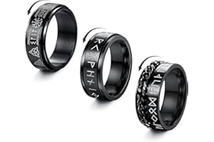 ADRAMATA 3 Pezzi Acciaio Inossidabile Anello Uomo Donna Anello Freddo Anello a Fascia Con Rune Vichinghe Anelli a Fascia Per Fidanzamento Con Promessa Di Matrimonio