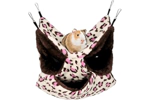 AUXSOUL Rat Hammocks for Cage, 3 Layer Pet Hammock, Soft Hamster Bed, Warm Chinchilla Hanging House, Plush Sugar Glider Cage, Small Animal Beds for Playing Sleeping (Pink leopard print)