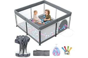 GUTSBOX Parc Bébé pliable 127x127x65cm Parc Enfant pliable, Parc de Jeux Bébé Avec 50 Balles et 4 Anneaux de Traction, Filet Respirant, Sac de Transport pour Enfants 0-36 Mois