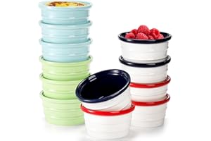 Okllen Set mit 12 Soufflé Formen aus Keramik, 6oz/170ML Crème Brûlée Förmchen, Puddingbecher Ofenfeste Förmchen Schalen zum Backen von Soufflé, Pudding, 4 Farben