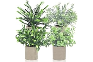AOKKR 4 Stücke Grüne Gras Künstliche Pflanzen mit Grauem Töpfen, 7.8 x 24 cm Home Deko Fake Pflanzen für Schlafzimmer Küche Wohnzimmer Badezimmer Balkon Büro Fensterbank