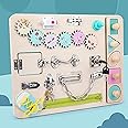 Wooden Busy Board for Toddlers Montessori Sensory Toy Toddler Sensory Board Activity Board Preschool Educational Learning Toy with Lacing Sorter Gears Zipper Lock for Kids Birthday