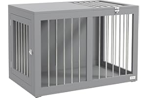 PawHut Hundekäfig Möbel mit 2 Türen Stahl Hundebox für Zuhause Indoor Hundehütte für mittelgroße Hunde bis zu 20 kg Beistelltisch Hundehaus 80 x 50 x 56,5 cm Grau