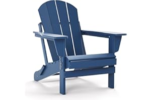 TORVA Folding Adirondack Garden Chair, Wide HDPE Recycled Plastic Armchair - Weather Resistant, Outdoor Reclining Chair for Patio Lawn & Fire Pit,Navy Blue Color
