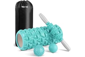 Glymnis Rullo massaggiante muscolare in schiuma 4 in 1 con 1 rullo in schiuma, 1 bastone da massaggio e 2 palline da massaggio per rilassare i muscoli Ridurre il dolore del corpo
