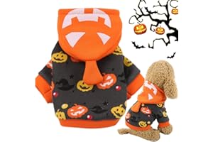 Sipliv felpa con cappuccio per animali domestici pet dog autunno inverno meteo cappotto morbido pile felpa con cappuccio vestiti per cucciolo halloween festa di natale vestiti da festa, zucca, XS