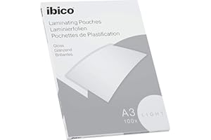 Ibico Basics A3 Laminating Pouches, Light Weight, High Document Protection & Durability, Pack of 100, Gloss Finish, Crystal Clear, 627311