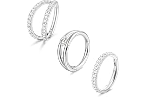 JeweBella 3PCS 16G 316L Acero Qirurgico Body Piercing Helix Segmento Clicker Clear CZ Pavimentado Cartílago Pendientes Aro Tragus Daith Nariz Piercing para Mujer Hombre 8-10MM