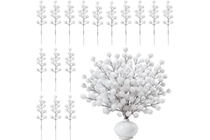 Shining She 16 pezzi di bacche bianche decorative per Natale, decorazione di bacche bianche artificiali, rami di bacche artificiali, per decorazioni natalizie, matrimoni, feste, fai da te
