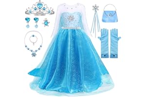 TOLOYE Robe Princesse Fille, Déguisement Princesse avec Couronne, Collier et Ensemble, Robe Princesse, Jupe Tulle Longue pour Anniversaire, Cosplay et Fête de Mariage