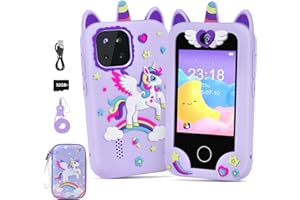 Elecoutek Movil para Niños, 2.8" Smartphone Niños Unicornios Teléfono de Juguete, Regalo Juguetes niña 3 4 5 6 7 8 9 10 Años, Teléfono móvil Juguete Educativo con TF Tarjeta, 44 Juegos (Morado)
