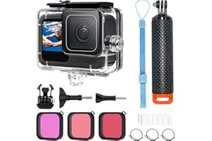 OKFUN Estuche Impermeable 60M/196FT con Filtro de Buceo de 3 Colores y Mango de flotabilidad, Adecuado para Go Pro Hero 13/Hero 12/Hero 11/Hero 10/Hero 9 Negro, Traje de Buceo hero13