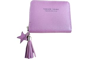 Ronoza Portmonetka damska, mini portmonetka damska, mały, kompaktowy, krótki zamek błyskawiczny, mały klips na mankiety, frędzle, mini zero, portfel ze skóry PU, Rosa, 10*7*2, Mini damski portfel z