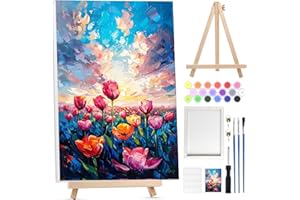 Bowetile Fiori Cornice Dipingere per Numeri per Adulti con Cavalletto Legno,Kit Lavoretti Creativi per Numeri per Principianti, Kit Pittura Acrilica Numerata Per Decorazione Della Casa20x30cm