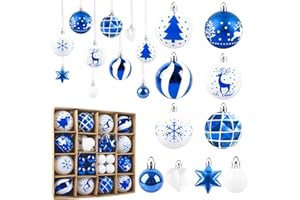 Aitsite 38 bombek bożonarodzeniowych, białe i niebieskie, nietłukące się, dekoracje choinkowe, duże bombki bożonarodzeniowe, wiszące dekoracje świąteczne na Boże Narodzenie, przyjęcie, do domu
