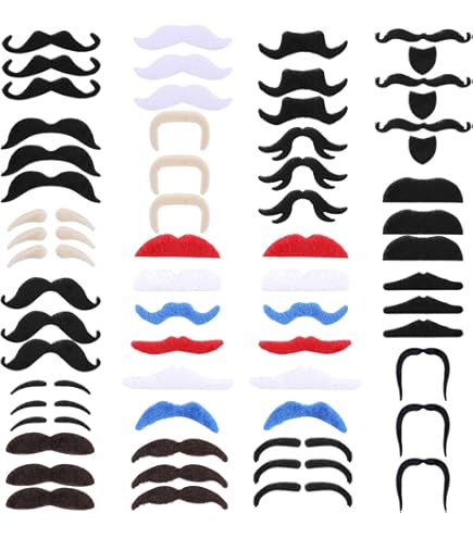 Lot De 60 Faux Moustaches Autocollantes Pour Halloween, Noël, Mascarades, Fêtes Et Fêtes - Pour Enfant Adulte Universel