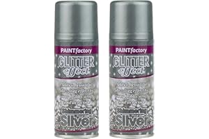 PAINT FACTORY Silver Glitter Effect Colour Spray Paint Decorative Creative Crafts 200ml x2