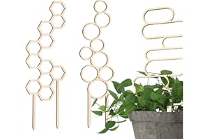 Decorify Treillis Plantes Grimpantes 3 Pièces - Treillis en Bois Plante Grimpante Interieur - Décoratif Petits Treillis pour Fleurs en Pot - 39/39/40,5 cm - Hexagon/Bubble/Levels - Naturel