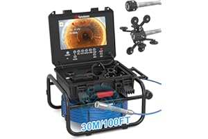 Sanyipace Telecamera Ispezione Tubi con Trasmettitore 512hz, Autolivellante e Contatore di Distanza, Telecamera per Fognature da 9” con DVR, Registratore Audio, Zoom 5X