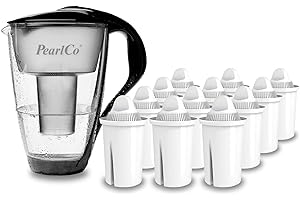 PearlCo - Filtro de agua de vidrio (negro) con 12 cartuchos de filtro Universal classic - adecuado para Brita Classic