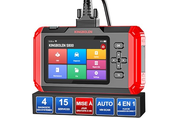 KINGBOLEN S800 Valise Diagnostic Auto pour Moteur/ABS/SRS/Boîte de Vitesses, Outil de Diagnostic OBD2 du 4 Système avec 15 Services, l'huile/INJEC/SAS/DPF/TPMS etc, AutoVIN Mise à Jour Gratuite