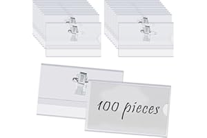 BUYGOO Lot de 100 porte-badges pour le travail avec pince crocodile et épingle de sûreté, badges transparents avec broches horizontales pour entreprise, école, conférence d'entreprise