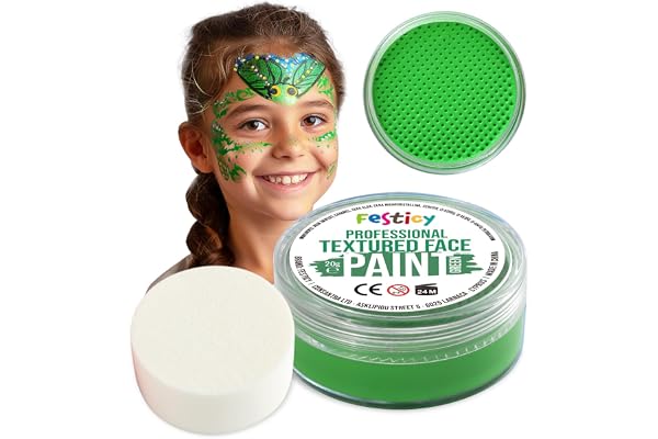 Festicy Peinture Verte pour Visage I 20g avec Éponge | Certifié EN 71-3 & Reach | Maquillage Enfant Carnaval I Déguisement carnaval, peinture enfant lavable I Costume alien I Maquillage Carnaval