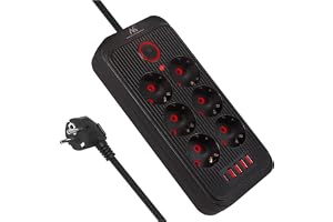 Maclean MCE389/391 grenuttag | 6 kontakter 4 x USB 1 x USB-C 2500 W | Skrivbordsförlängningskabel med strömbrytare