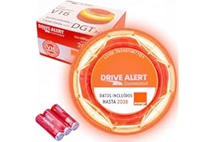 DRIVE ALERT Baliza V16 Homologada DGT con Geolocalización Datos Incluídos hasta 2038 - Apto Coche y Moto - Base Imantada - Resistente a Todo Clima. Uso Sin apps ni móvil