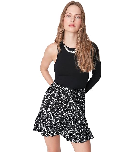 Damen R Blumenmuster Gestrickter Rock Skirt