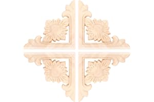 MUXSAM 4Pcs Wood Onlays and Appliques Wood Carved Corner Applique Mouldings Retro Round 6x6cm Unpainted Furniture Decals for Fireplace Cabinet Bed Cupboard Mirro, Mouldings & Trim