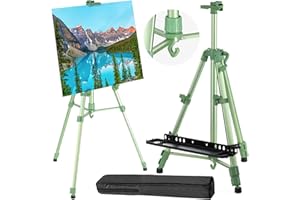 JOCOSA Easel Stand, Portable Green Art Easel for Display, from 20"to 61" Adjustable Height Paint Easel with Carrying Bag, Aluminum Metal Poster Holder for Painting Canvas, Wedding Signs & Posters