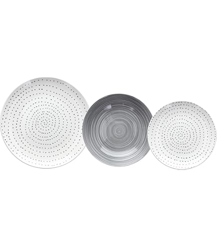 Servicio De Vajilla Tognana Foliage 18 Piezas | Gris Con Motivos De Nieve | Apto Lavavajillas Y Microondas