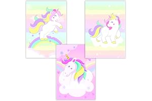 WIETRE® 3er Set Einhorn Bilder Kinderzimmer Babyzimmer Deko | Bild Mädchen Rosa Poster DIN A4 | Unicorn Einhörner Geschenk Tiere Tierposter Girls | Regenbogen Dekoration - ohne Rahmen