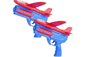 RECIÉNACIDOS Lanzador de Aviones con Pistola de Tiro, Avión de Juguete Volador de Espuma [Colores Aleatorios], Juego Aire Libre, Regalo Cumpleaños o Navidad para Niños y Niñas (2 pistolas y 2 aviones)