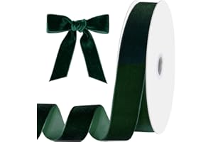 WORIC 20m Green Velvet Ribbon, 25mm Christmas Velvet Ribbon for Xmas Tree Bows Crafts Gift Wrapping Party Decoration