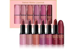 PETANSY Coffret de 6 couleurs de rouge à lèvres mat Kit de rouge à lèvres velours imperméable et longue durée Coffret de rouge à lèvres velours lisse avec boîte cadeau